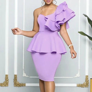 Women's Polyester One-Shoulder Pullover Backless Party Dress