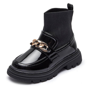 Kid's PU Leather Round Toe Slip-On Closure Solid Pattern Boots