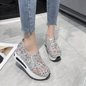 Women's Mesh Round Toe Slip-On Closure Platform Trendy Shoes