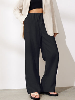 Women's Polyester Mid Elastic Waist Closure Vintage Trousers