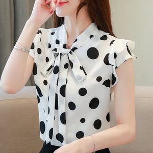 Women's Polyester Short Sleeves Polka Dot Casual Wear Blouse