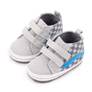 Baby's Cotton Plaid Pattern Hook Loop Closure Anti-Slip Shoes