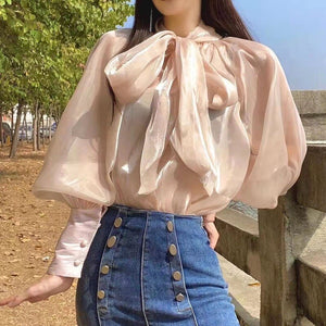 Women's Polyester High Neck Full Sleeve Solid Pattern Blouses