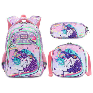 Kid's Girl Nylon Zipper Closure Unicorn Pattern School Backpack