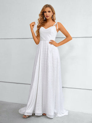 Women's V-Neck Polyester Sleeveless A-Line Formal Gown Dress