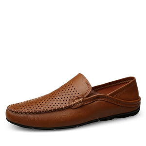 Men's Round Toe Genuine Leather Slip-On Closure Breathable Shoes