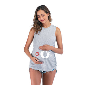 Women's O-Neck Cotton Sleeveless Pregnancy Maternity Print Dress
