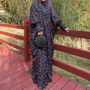 Women's Arabian Polyester Long Sleeve Print Pattern Elegant Abaya