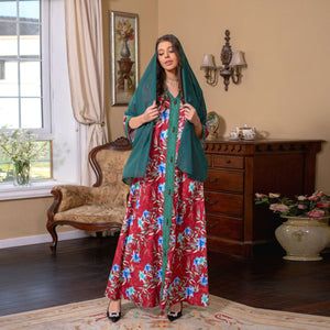 Women's Arabian Polyester Full Sleeve Floral Pattern Casual Dress