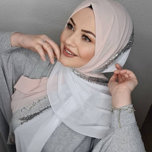 Women's Arabian Modal Headwear Sequin Pattern Luxury Casual Hijabs