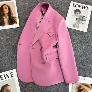 Women's Lapel Collar Full Sleeves Double Breasted Solid Blazers