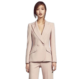 Women's Cotton Notched Collar Single Breasted Plain Blazers Set