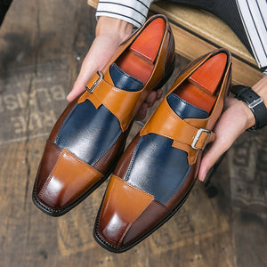 Men's Split Leather Buckle Strap Closure Patchwork Formal Shoes