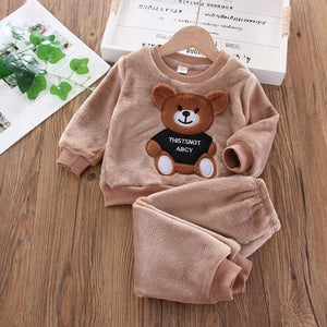 Baby's O-Neck Flannel Full Sleeve Pullover Closure Two-Piece Suit