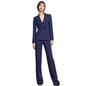 Women's Cotton Notched Collar Single Breasted Slim Blazers Set