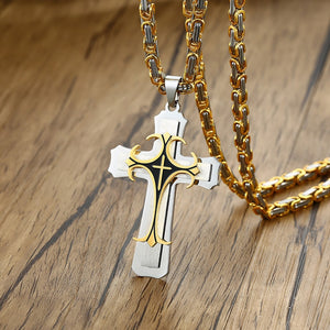 Men's 100% Stainless Steel Link Chain Cross Pendant Necklace
