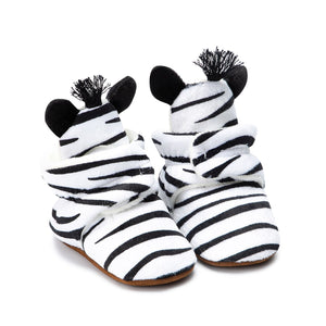 Baby's Round Toe Hook Loop Closure Printed Pattern Crib Shoes