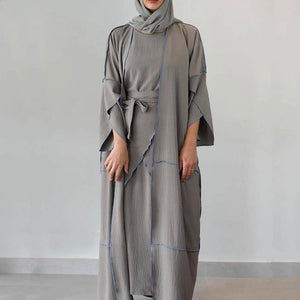 Women's Arabian O-Neck Polyester Full Sleeves Open Casual Abaya