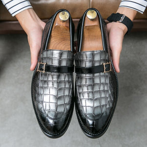 Men's Genuine Leather Alligator Skin Pointed Toe Slip-On Formal Shoes