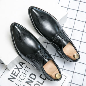 Men's Leather Pointed Toe Lace-Up Closure Patchwork Formal Shoes