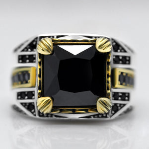 Men's 100% 925 Sterling Silver Zircon Vintage Square Shaped Ring