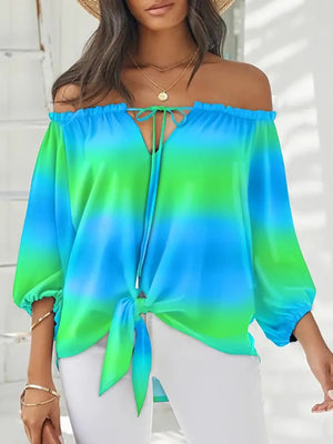 Women's Polyester Off Shoulder Mixed Colors Casual Wear Blouse