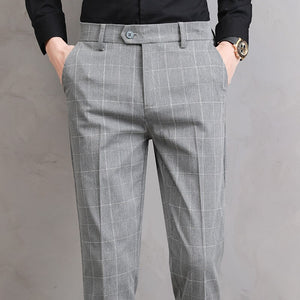 Men's Polyester Zipper Fly Closure Plaid Pattern Casual Pants