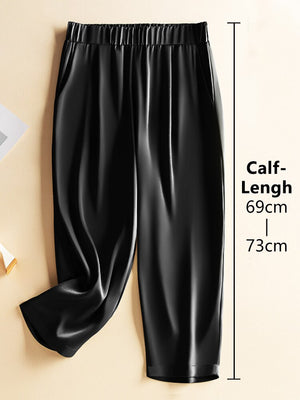 Women's Polyester Elastic Waist Closure High Waist Trousers