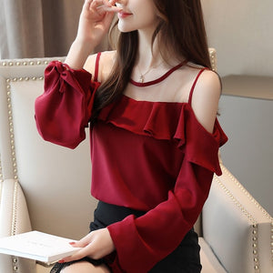 Women's Polyester Full Sleeve Ruffle Pattern Casual Wear Blouse