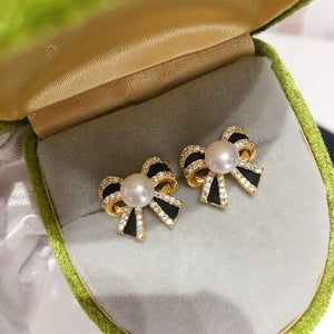 Women's 14K Gold Filled Freshwater Pearl Bowknot Stud Earrings