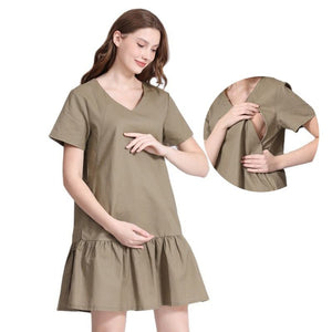 Women's Spandex V-Neck Short Sleeves Casual Maternity Dress