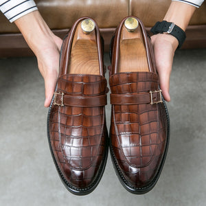 Men's Genuine Leather Alligator Skin Pointed Toe Slip-On Formal Shoes