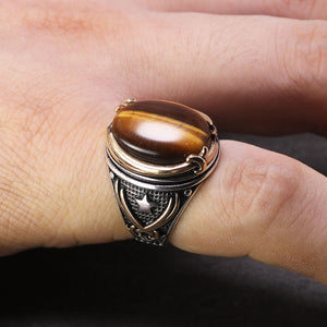 Men's 100% 925 Sterling Silver Bezel Setting Oval Vintage Ring
