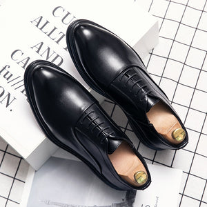 Men's Split Leather Pointed Toe Lace-Up Closure Formal Shoes