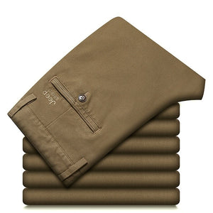 Men's Cotton High Waist Zipper Fly Closure Plain Casual Pants