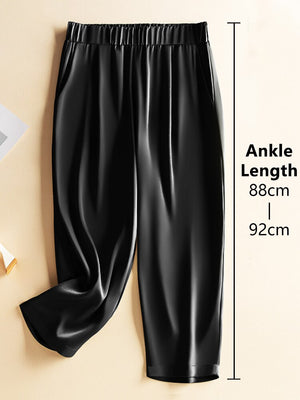 Women's Polyester High Elastic Waist Closure Straight Casual Pant