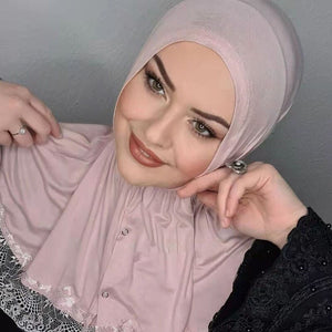 Women's Arabian Modal Headwear Lace Pattern Luxury Casual Hijabs