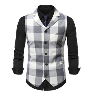 Men's Polyester Sleeveless Plaid Pattern Formal Vintage Vest
