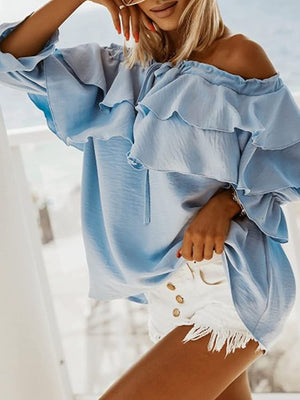 Women's Polyester Full Sleeves Solid Pattern Elegant Blouses