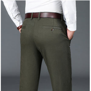 Men's Cotton Mid Waist Zipper Fly Closure Plain Casual Pants