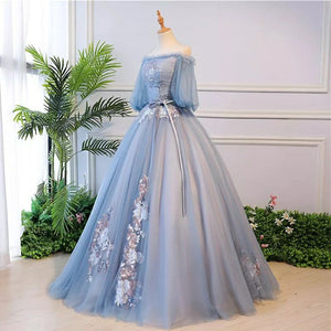 Women's Polyester Off-Shoulder Flower Pattern Luxury Party Dress