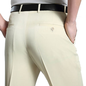 Men's Polyester Zipper Fly Closure Slim Fit Plain Formal Pants