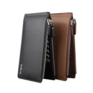 Men's PU Leather Zipper Closure Large Capacity Bifold Wallets