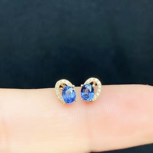 Women's Sapphire Yellow Gold Oval Stud Emerald Classic Earrings