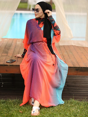 Women's Arabian Acrylic Full Sleeves Printed Modest Swimwear Dress