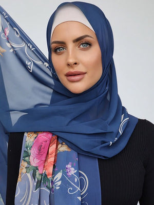 Women's Arabian Acetate Head Wrap Floral Printed Luxury Hijabs