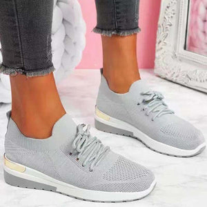 Women's Mesh Square Toe Lace-up Closure Patchwork Casual Sneakers