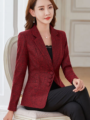 Women's Cotton Full Sleeves Single Button Elegant Slim Blazer