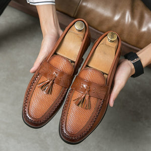 Men's Microfiber Pointed Toe Slip-On Patchwork Formal Wear Shoes