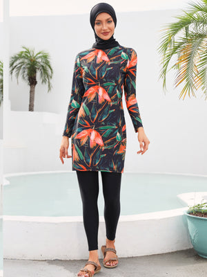 Women's Arabian Nylon Full Sleeves Printed Bathing Swimwear Dress